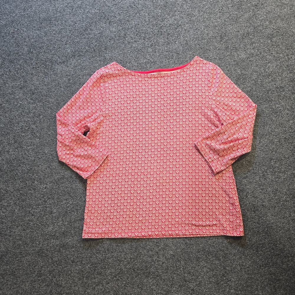 Talbots Top Womens Size Large Red Geometric Boat Neck Stretch Casual Capsule